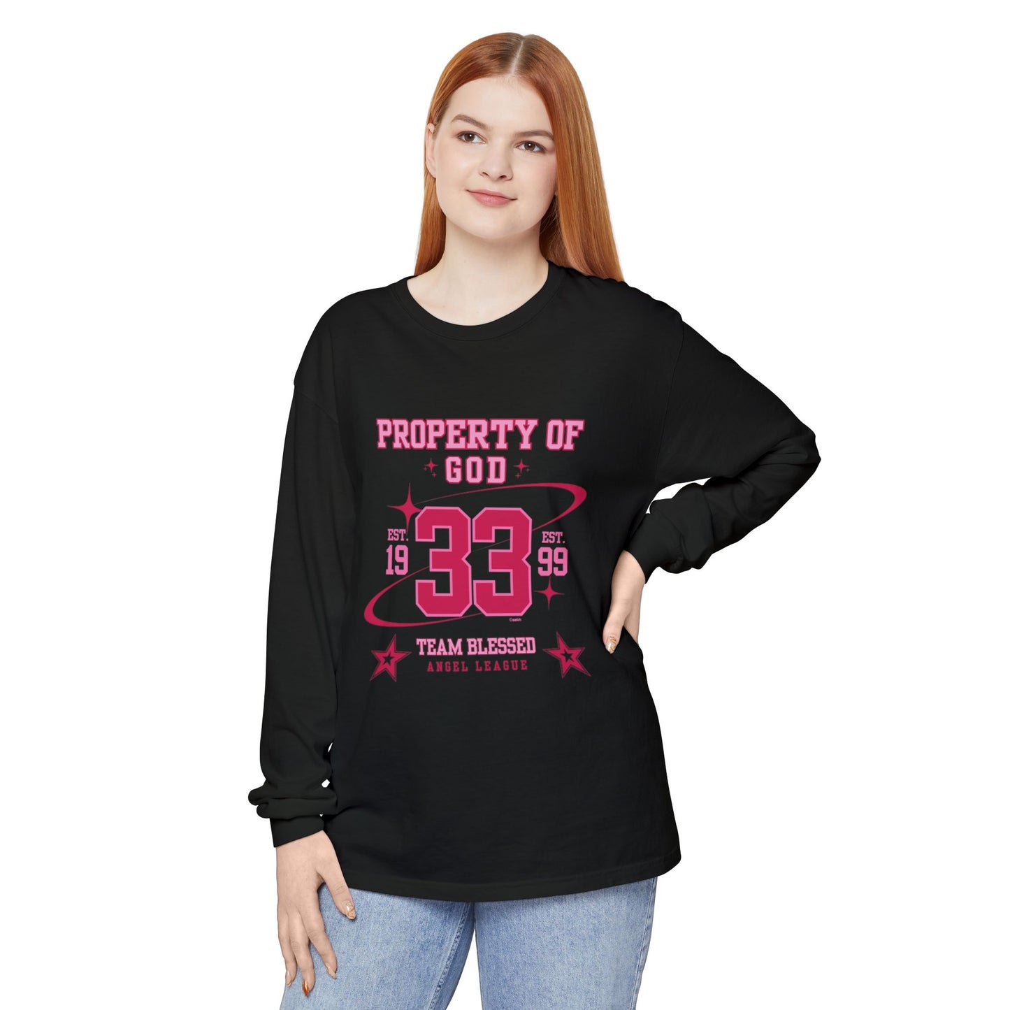 property of god varsity pink - long sleeve