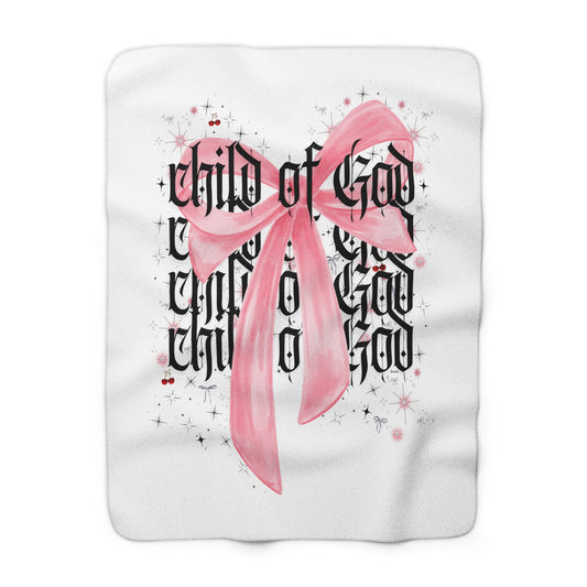 child of god pink bow - sherpa throw blanket