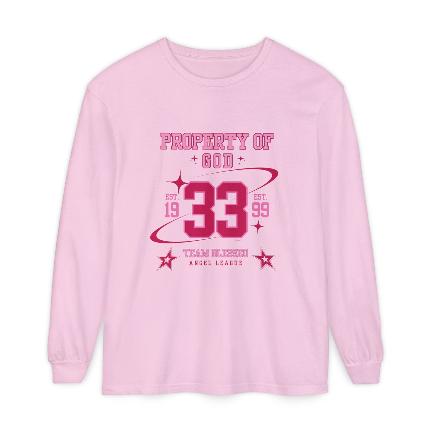 property of god varsity pink - long sleeve