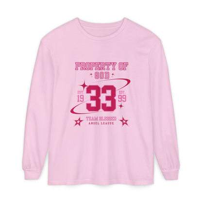 property of god varsity pink - long sleeve