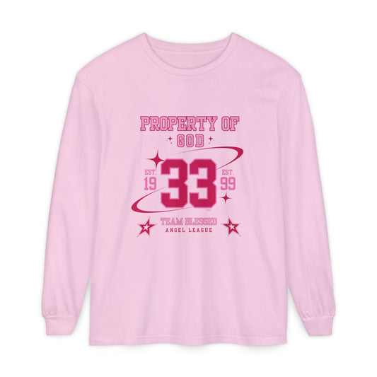 property of god varsity pink - long sleeve