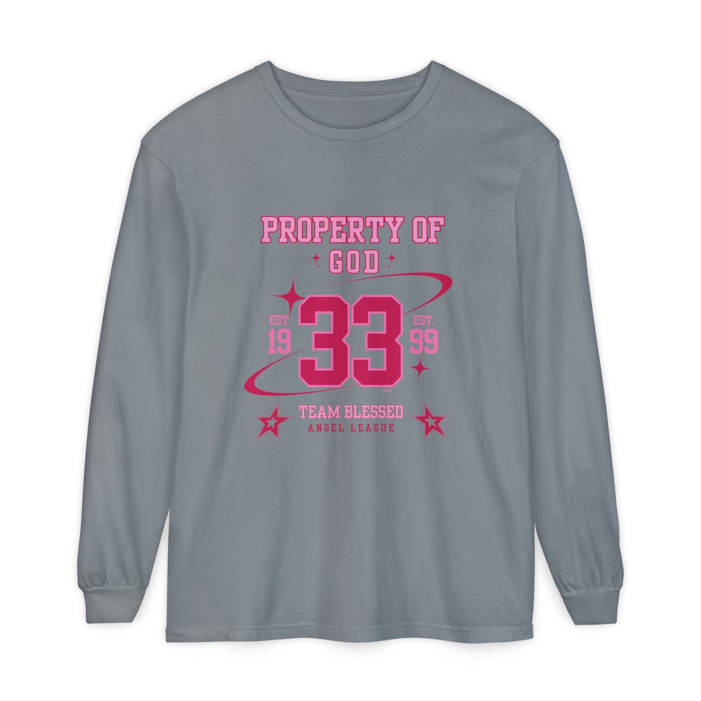 property of god varsity pink - long sleeve