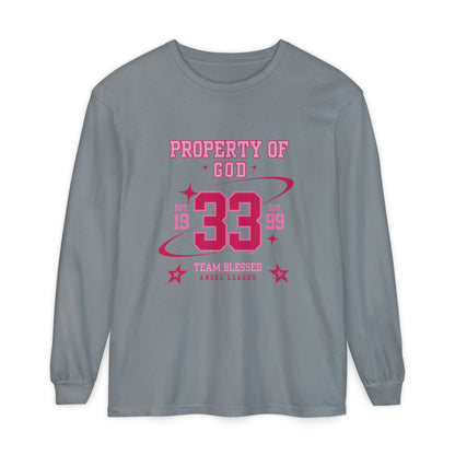 property of god varsity pink - long sleeve