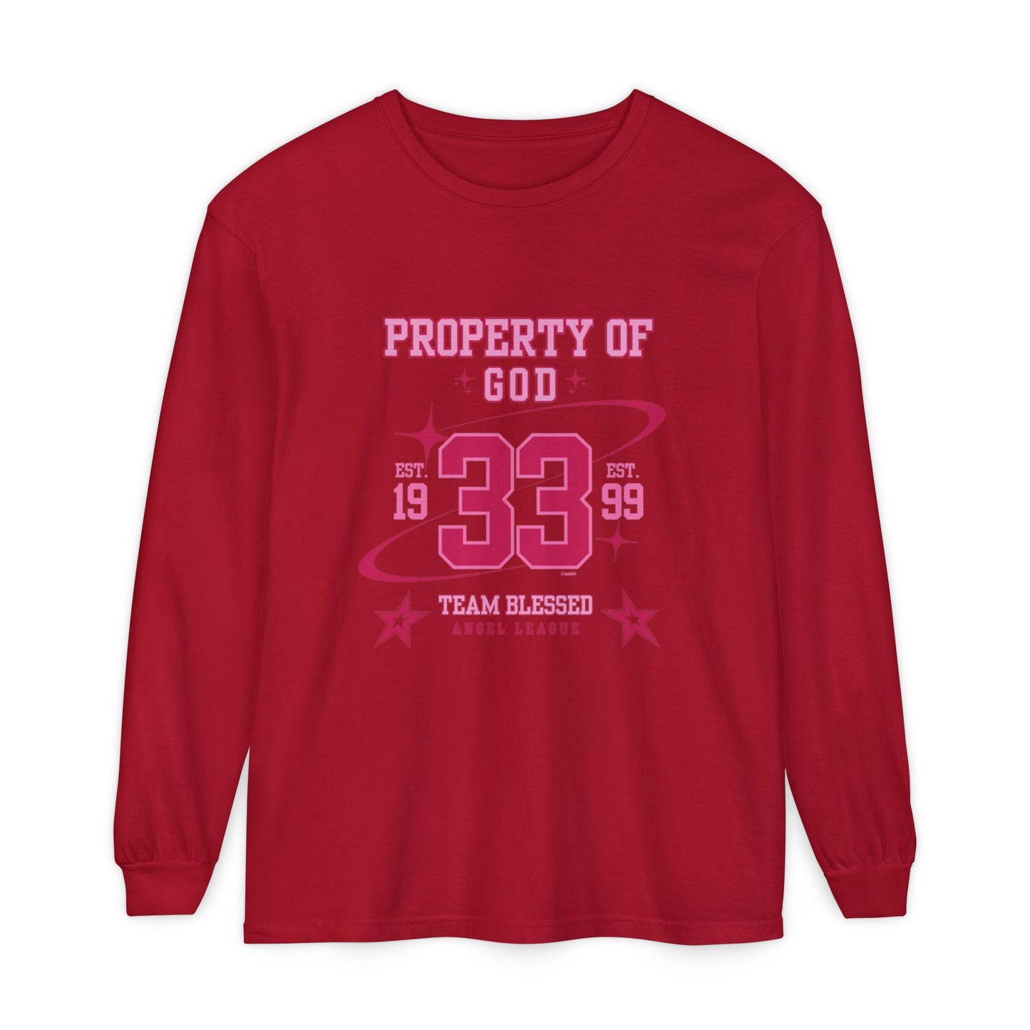 property of god varsity pink - long sleeve
