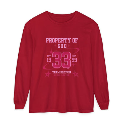 property of god varsity pink - long sleeve