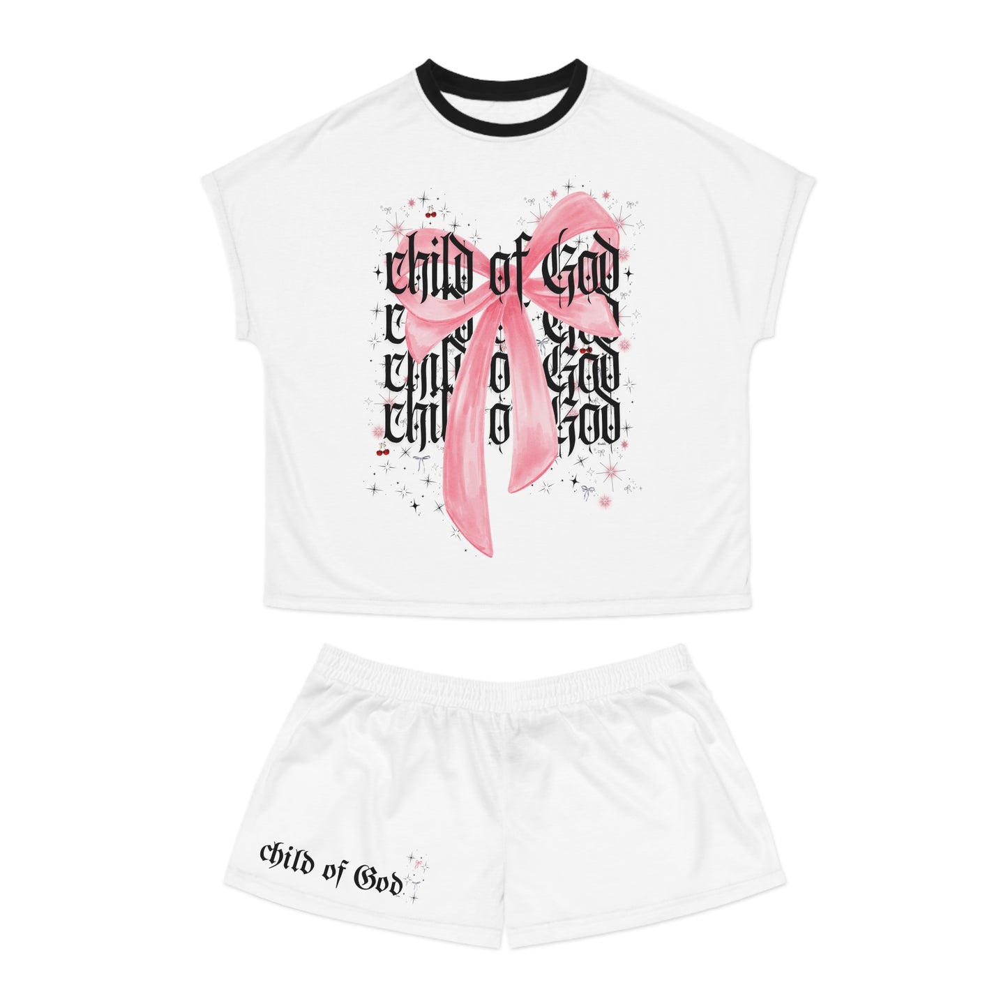 child of god pink bow - women's pj short set