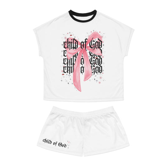 child of god pink bow - women's pj short set