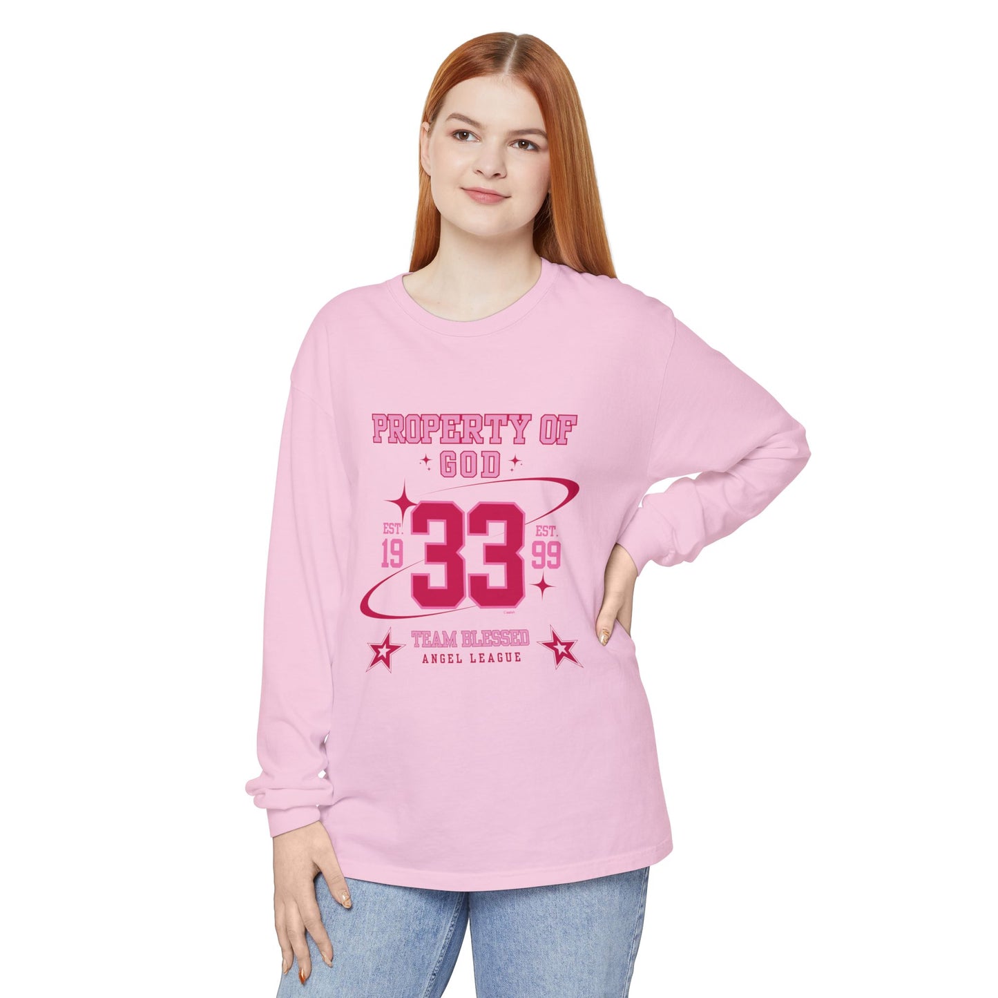 property of god varsity pink - long sleeve