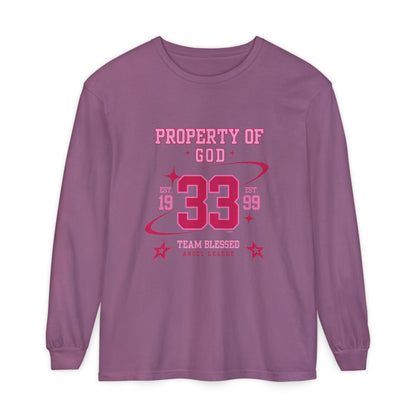 property of god varsity pink - long sleeve