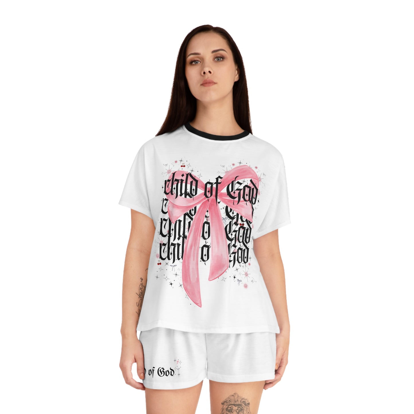 child of god pink bow - women's pj short set