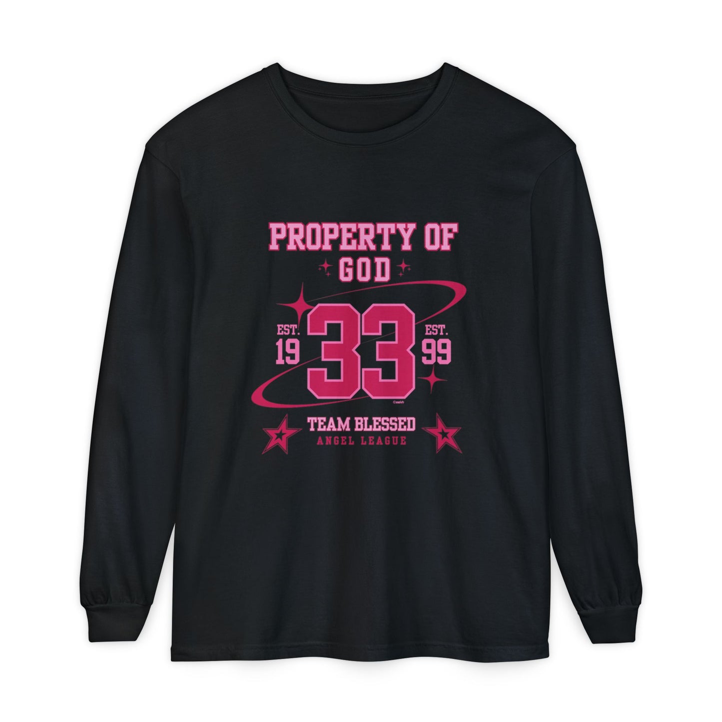property of god varsity pink - long sleeve