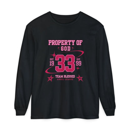 property of god varsity pink - long sleeve