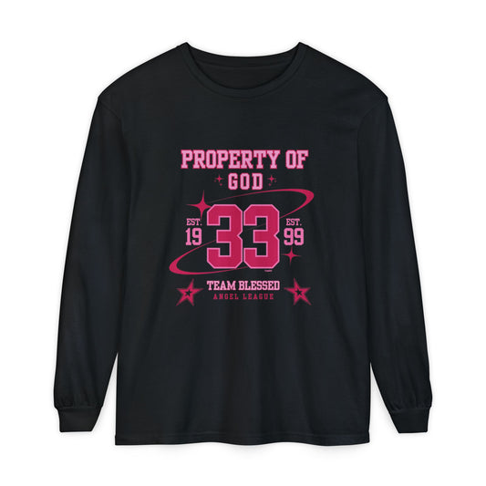property of god varsity pink - long sleeve