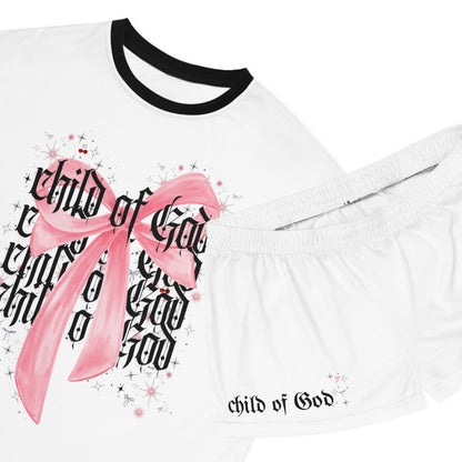 child of god pink bow - women's pj short set