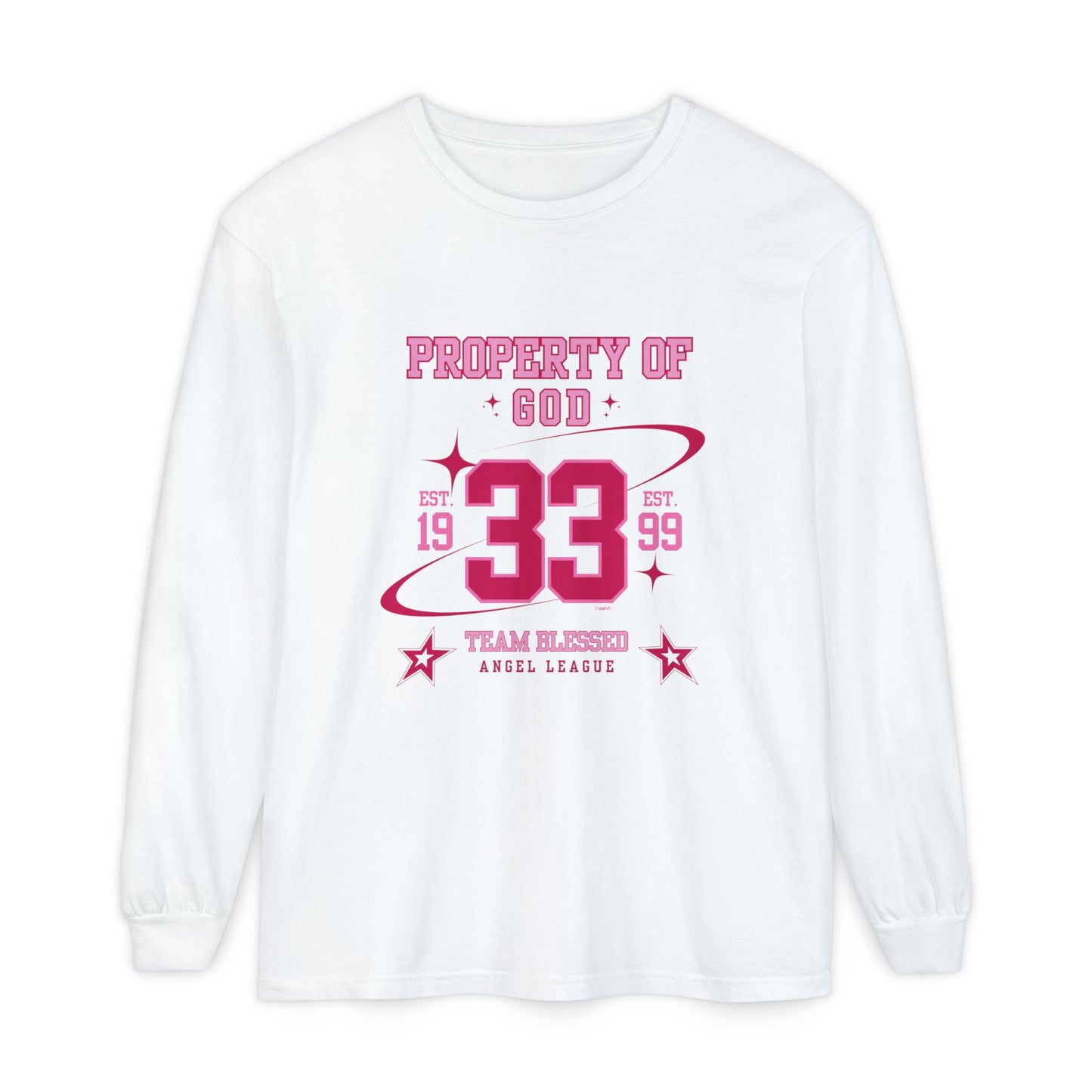 property of god varsity pink - long sleeve