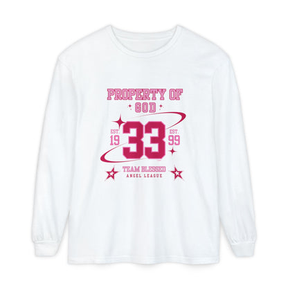 property of god varsity pink - long sleeve